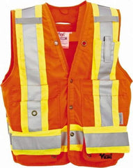 Viking - Size 2XL High Visibility Orange Solid Surveyor's Vest - 51" Chest, Snaps Closure, 13 Pockets, Polyester - Exact Tool & Supply