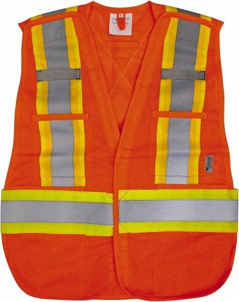 Viking - Size 3XL High Visibility Orange Mesh Public Safety Vest - 55" Chest, Zipper Closure, 4 Pockets, Polyester - Exact Tool & Supply