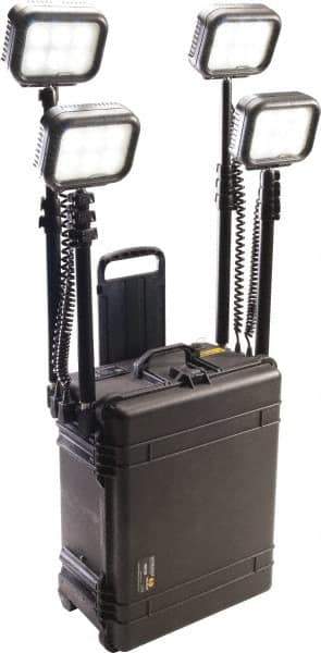 Pelican Products, Inc. - 12 Volt, 88 Watt, Electric, LED Portable Floor Work Light - 13.78" Cord, 4 Heads, 12,000 Lumens, Polypropylene, 24.83" Long x 19.57" Wide x 11.93" High - Exact Tool & Supply
