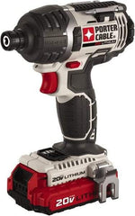 Porter-Cable - 20 Volt, 1/4" Drive, Cordless Impact Driver - Pistol Grip Handle, 2900 RPM, 2 Lithium-Ion Batteries Included - Exact Tool & Supply