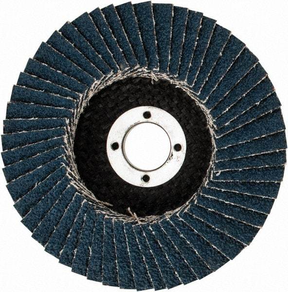3M - 40 Grit, 4" Disc Diam, 5/8" Center Hole, Type 29 Zirconia Alumina Flap Disc - 13,300 Max RPM, Cloth Backing, Arbor Attaching System, Coated - Exact Tool & Supply