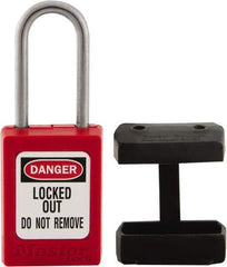 Master Lock - 1.52 Inch Long, Black, TPE Padlock Cover - Compatible with Lockout Padlock and 1/4 Inch Shackle Diameter, Use with S31, S32 and S33 - Exact Tool & Supply