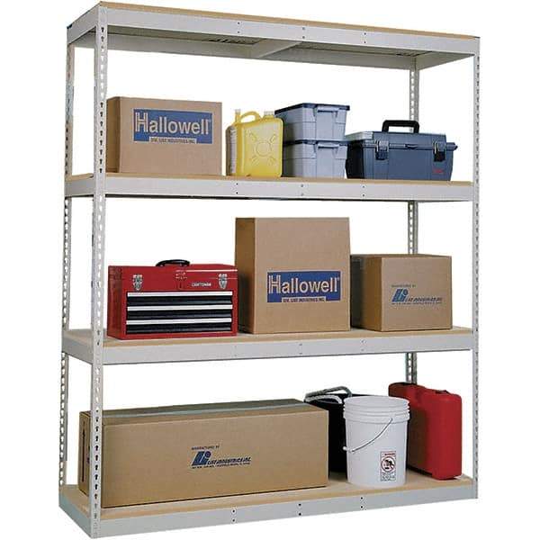 Hallowell - 4 Shelf Starter Open Steel Shelving - 620 Lb Capacity, 96" Wide x 84" High x 30" Deep, Tan - Exact Tool & Supply