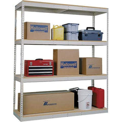 Hallowell - 4 Shelf Starter Open Steel Shelving - 620 Lb Capacity, 96" Wide x 84" High x 30" Deep, Tan - Exact Tool & Supply