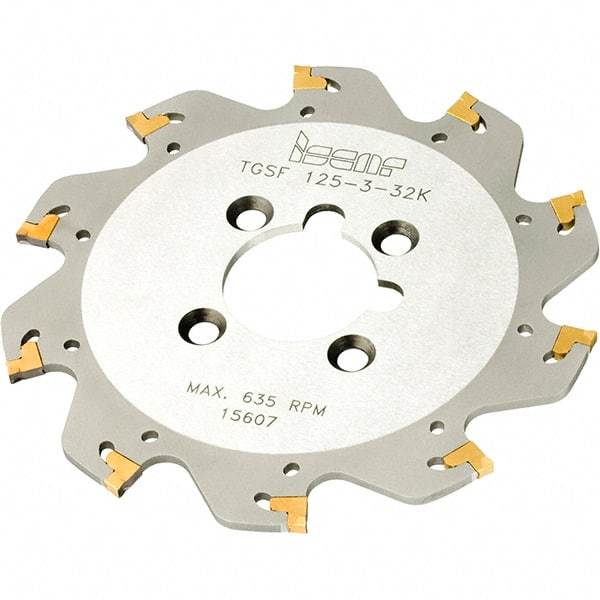 Iscar - Arbor Hole Connection, 0.157" Cutting Width, 1.55" Depth of Cut, 6.299" Cutter Diam, 1-1/2" Hole Diam, 12 Tooth Indexable Slotting Cutter - TGSF Toolholder, TAG Insert, Right Hand Cutting Direction - Exact Tool & Supply