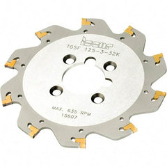 Iscar - Arbor Hole Connection, 4mm Cutting Width, 34mm Depth of Cut, 125mm Cutter Diam, 32mm Hole Diam, 10 Tooth Indexable Slotting Cutter - TGSF Toolholder, TAG Insert, Right Hand Cutting Direction - Exact Tool & Supply
