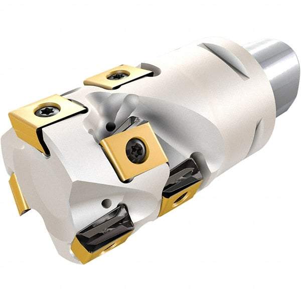 Iscar - 40mm Cut Diam, 12.5mm Max Depth of Cut, Indexable Square Shoulder Helical End Mill - T490 LN.. Inserts, C6 Modular Connection, 0° Lead Angle, Through Coolant, Series Helitang - Exact Tool & Supply