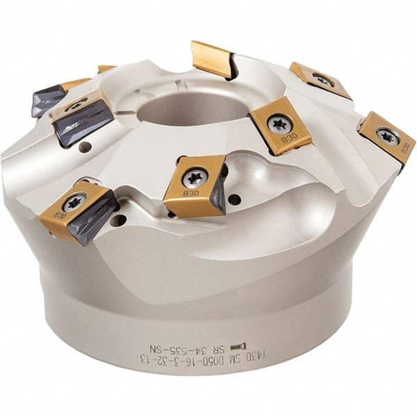 Iscar - 3.388" Cut Diam, 1" Arbor Hole, 1.18" Max Depth of Cut, 60° Indexable Chamfer & Angle Face Mill - 9 Inserts, T490 LN.. Insert, Right Hand Cut, Through Coolant, Series Helitang - Exact Tool & Supply