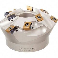 Iscar - 98.2mm Cut Diam, 27mm Arbor Hole, 23.5mm Max Depth of Cut, 45° Indexable Chamfer & Angle Face Mill - 9 Inserts, T490 LN.. Insert, Right Hand Cut, Through Coolant, Series Helitang - Exact Tool & Supply
