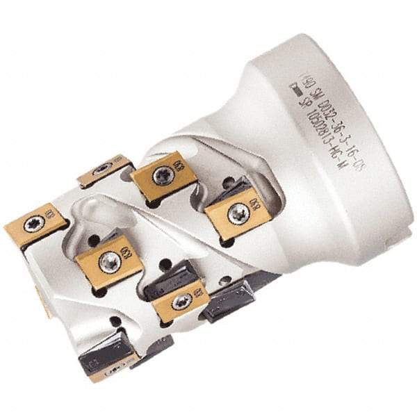 Iscar - 15 Inserts, 32mm Cut Diam, 16mm Arbor Diam, 36mm Max Depth of Cut, Indexable Square-Shoulder Face Mill - 0° Lead Angle, 58mm High, T490 LN.. Insert Compatibility, Through Coolant, Series Helitang - Exact Tool & Supply