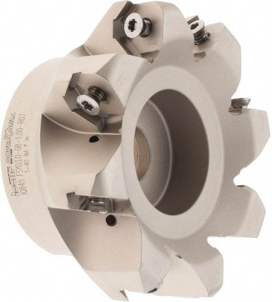 Iscar - 3.37" Cut Diam, 1" Arbor Hole, 0.18" Max Depth of Cut, 50° Indexable Chamfer & Angle Face Mill - 8 Inserts, IQ845 SYHU 07.. Insert, Right Hand Cut, Through Coolant, Series DoveIQMill - Exact Tool & Supply