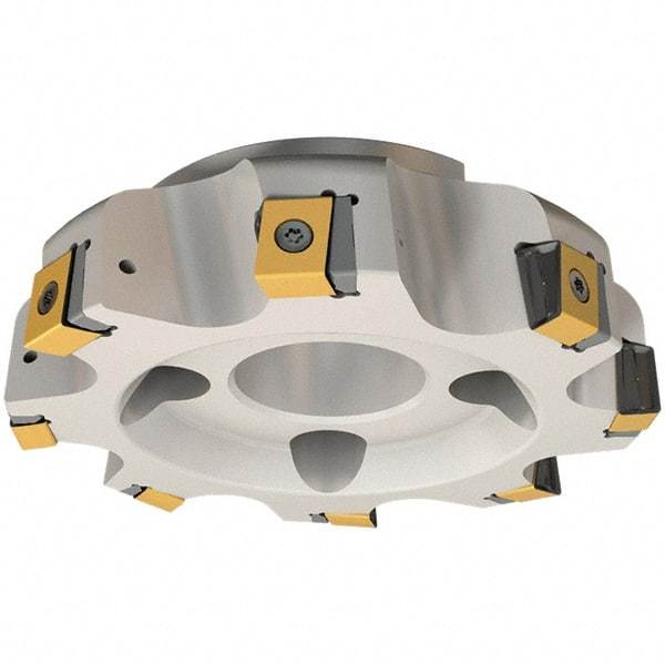 Iscar - 7 Inserts, 160mm Cut Diam, 40mm Arbor Diam, 21mm Max Depth of Cut, Indexable Square-Shoulder Face Mill - 0° Lead Angle, 63mm High, T490 LNHT 2212-PNTR Insert Compatibility, Through Coolant, Series Helitang - Exact Tool & Supply
