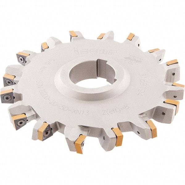 Iscar - Arbor Hole Connection, 3/4" Cutting Width, 1-3/4" Depth of Cut, 6" Cutter Diam, 1-1/2" Hole Diam, 14 Tooth Indexable Slotting Cutter - SDN-XN13 Toolholder, XNMU 13 Insert - Exact Tool & Supply
