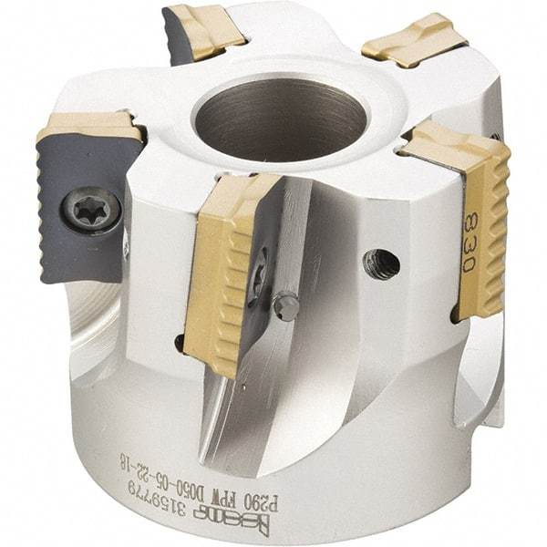 Iscar - 6 Inserts, 2-1/2" Cut Diam, 1" Arbor Diam, 0.708" Max Depth of Cut, Indexable Square-Shoulder Face Mill - 0° Lead Angle, 1.57" High, P290 AC.T 1806.. Insert Compatibility, Through Coolant, Series MillShred - Exact Tool & Supply