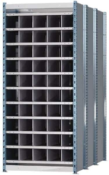 Hallowell - 50 Bin Heavy-Duty Deep Bin Industrial Shelving - 36 Inch Overall Width x 72 Inch Overall Depth x 87 Inch Overall Height, Blue and Platinum Steel Bins - Exact Tool & Supply