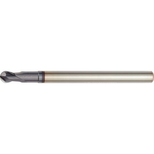 3 mm Dia. × 6 mm Shank × 3 mm DOC × 76 mm OAL, Carbide TiAlN, 2 Flute, 30°|CW Helix, Round, External , Ballnose End Mill - Exact Tool & Supply