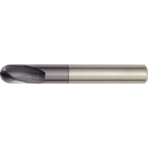 3 mm Dia. × 3 mm Shank × 3 mm DOC × 38 mm OAL, Carbide TiAlN, 2 Flute, 15°|CW Helix, Round, External , Ballnose End Mill - Exact Tool & Supply
