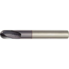 3 mm Dia. × 3 mm Shank × 3 mm DOC × 38 mm OAL, Carbide TiAlN, 2 Flute, 15°|CW Helix, Round, External , Ballnose End Mill - Exact Tool & Supply