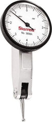 Starrett - 0.008 Inch Range, 0.0001 Inch Dial Graduation, Horizontal Dial Test Indicator - 1-1/4 Inch White Dial, 0-4-0 Dial Reading - Exact Tool & Supply