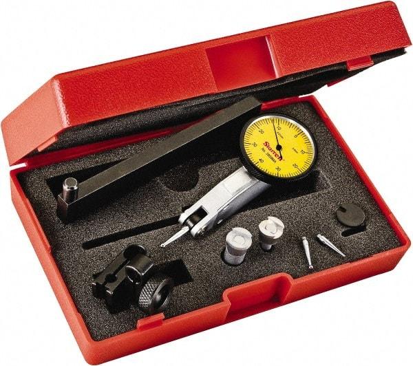 Starrett - 0.8 mm Range, 0.01 mm Dial Graduation, Horizontal Dial Test Indicator - 1-1/4 Inch Yellow Dial, 0-40-0 Dial Reading - Exact Tool & Supply