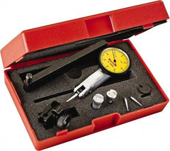 Starrett - 0.8 mm Range, 0.01 mm Dial Graduation, Horizontal Dial Test Indicator - 1-1/4 Inch Yellow Dial, 0-40-0 Dial Reading - Exact Tool & Supply
