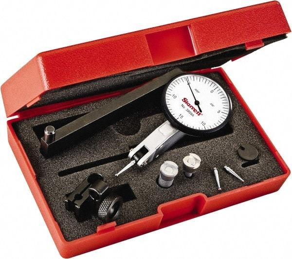 Starrett - 0.03 Inch Range, 0.0005 Inch Dial Graduation, Horizontal Dial Test Indicator - 1-9/16 Inch White Dial, 0-15-0 Dial Reading - Exact Tool & Supply