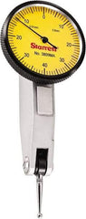 Starrett - 0.8 mm Range, 0.01 mm Dial Graduation, Horizontal Dial Test Indicator - 1-1/4 Inch Yellow Dial, 0-40-0 Dial Reading - Exact Tool & Supply