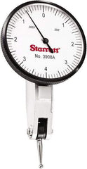 Starrett - 0.008 Inch Range, 0.0001 Inch Dial Graduation, Horizontal Dial Test Indicator - 1-9/16 Inch White Dial, 0-4-0 Dial Reading - Exact Tool & Supply