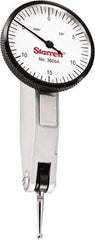 Starrett - 0.03 Inch Range, 0.0005 Inch Dial Graduation, Horizontal Dial Test Indicator - 1-1/4 Inch White Dial, 0-15-0 Dial Reading - Exact Tool & Supply