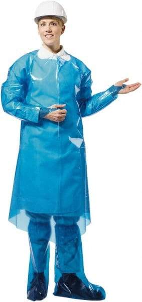 PolyConversions - 4 mil Thick Chemical Resistant Coat Apron - Polyolefin, Blue - Exact Tool & Supply