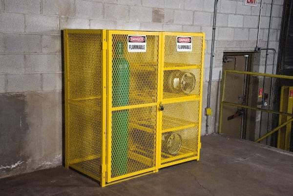 Illinois Engineered Products - 4 Shelf Gas Cylinder Storage Cabinet - Steel, 60" Wide x 33-1/2" Deep x 65" High, Yellow - Exact Tool & Supply