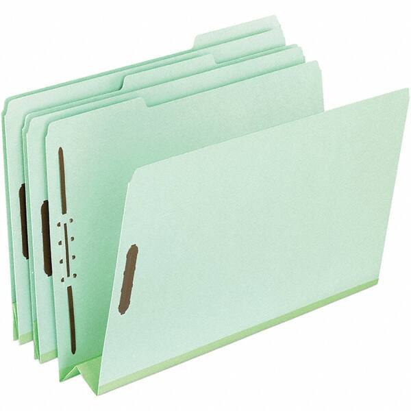 Pendaflex - 8-1/2 x 11", Letter Size, Green, Classification Folders with Top Tab Fastener - 25 Point Stock, Assorted Tab Cut Location - Exact Tool & Supply