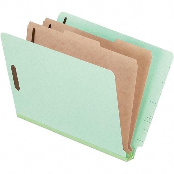 Pendaflex - 8-1/2 x 11", Letter Size, Pale Green, Classification Folders with End Tab Fastener - 25 Point Stock, End Tab Cut Location - Exact Tool & Supply