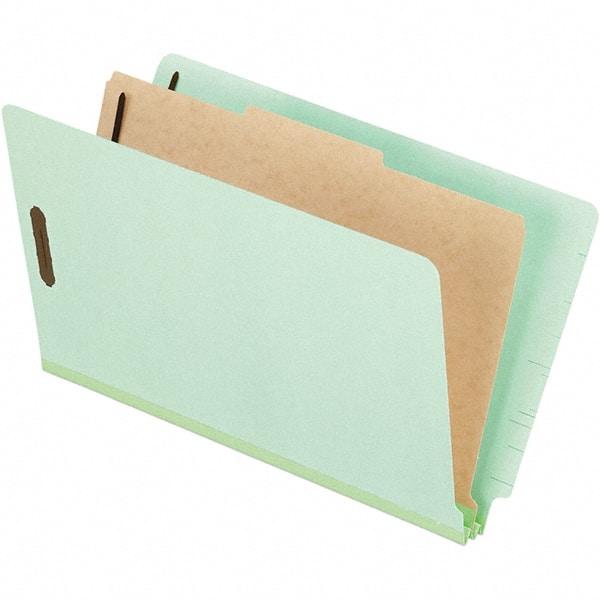 Pendaflex - 8-1/2 x 14", Legal, Pale Green, Classification Folders with End Tab Fastener - 25 Point Stock, End Tab Cut Location - Exact Tool & Supply