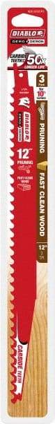 Freud - 12" Long x 1" Thick, Carbide Reciprocating Saw Blade - Tapered Profile, 3 TPI, Toothed Edge, Tang Shank - Exact Tool & Supply