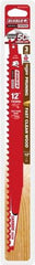 Freud - 12" Long x 1" Thick, Carbide Reciprocating Saw Blade - Tapered Profile, 3 TPI, Toothed Edge, Tang Shank - Exact Tool & Supply
