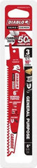 Freud - 6" Long x 1" Thick, Carbide Reciprocating Saw Blade - Tapered Profile, 9 TPI, Toothed Edge, Tang Shank - Exact Tool & Supply