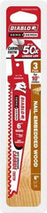 Freud - 6" Long x 1" Thick, Carbide Reciprocating Saw Blade - Tapered Profile, 6 TPI, Toothed Edge, Tang Shank - Exact Tool & Supply