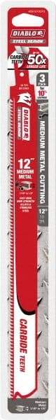 Freud - 12" Long x 1" Thick, Carbide Reciprocating Saw Blade - Straight Profile, 10 TPI, Toothed Edge, Tang Shank - Exact Tool & Supply