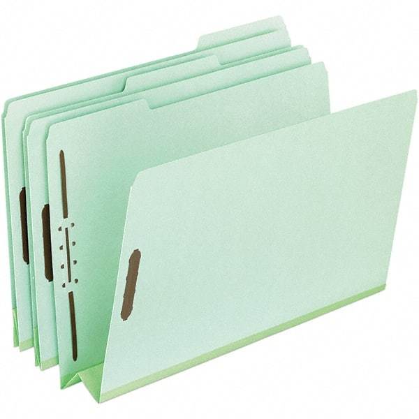 Pendaflex - 8-1/2 x 14", Legal, Green, Classification Folders with Top Tab Fastener - 25 Point Stock, Assorted Tab Cut Location - Exact Tool & Supply