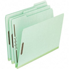 Pendaflex - 8-1/2 x 11", Letter Size, Green, Classification Folders with Top Tab Fastener - 25 Point Stock, Assorted Tab Cut Location - Exact Tool & Supply