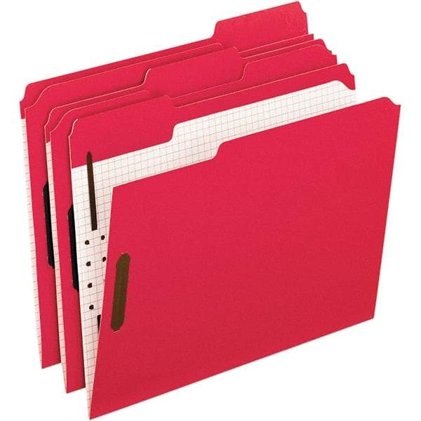 Pendaflex - 11-5/8 x 9-1/2", Letter Size, Red, File Folders with Top Tab - 11 Point Stock, Assorted Tab Cut Location - Exact Tool & Supply
