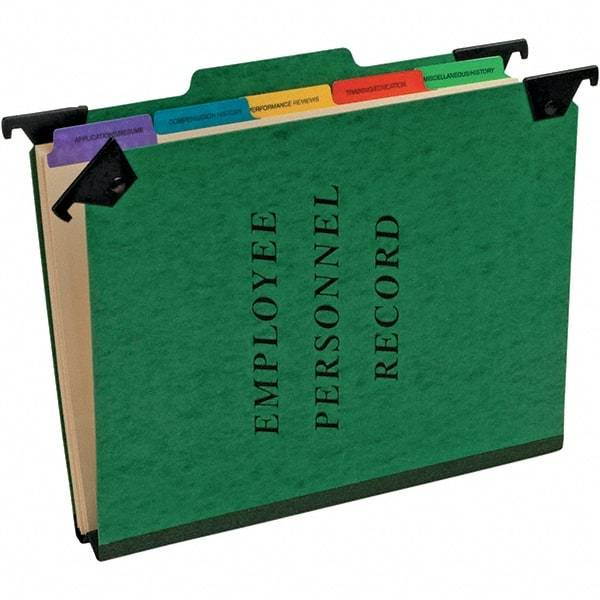 Pendaflex - 8-1/2 x 11", Letter Size, Green, File Folders with Top Tab - 20 Point Stock, 2nd Position Tab Cut Location - Exact Tool & Supply