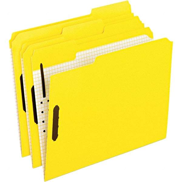 Pendaflex - 11-5/8 x 9-1/2", Letter Size, Yellow, File Folders with Top Tab - 11 Point Stock, Assorted Tab Cut Location - Exact Tool & Supply
