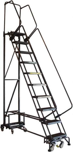 Ballymore - 70" 7 Step Ladder - Rolling Safety Ladder, 450 Lb Capacity, 70" Platform Height, 26" Base Width x 51" Base Depth, Abrasive Mat Tread - Exact Tool & Supply