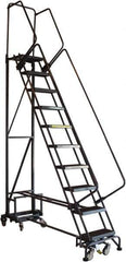 Ballymore - 70" 7 Step Ladder - Rolling Safety Ladder, 450 Lb Capacity, 70" Platform Height, 26" Base Width x 51" Base Depth, Abrasive Mat Tread - Exact Tool & Supply