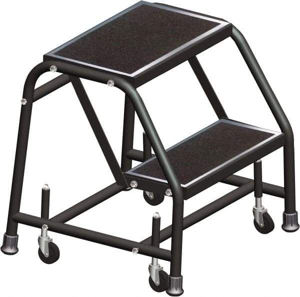 Ballymore - 19" 2 Step Ladder - Rolling Safety Ladder, 450 Lb Capacity, 19" Platform Height, 30" Base Width x 19" Base Depth, Abrasive Mat Tread - Exact Tool & Supply