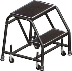 Ballymore - 19" 2 Step Ladder - Rolling Safety Ladder, 450 Lb Capacity, 19" Platform Height, 30" Base Width x 19" Base Depth, Expanded Metal Tread - Exact Tool & Supply