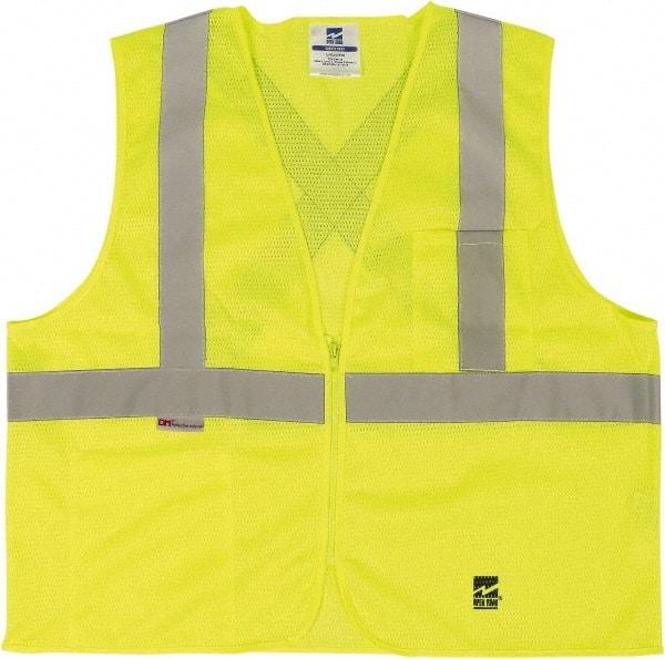 Viking - Size 4X/5XL High Visibility Green Mesh Public Safety Vest - 58 to 60" Chest, ANSI 107-2015 Type R Class 2, Zipper Closure, 2 Pockets, Polyester - Exact Tool & Supply