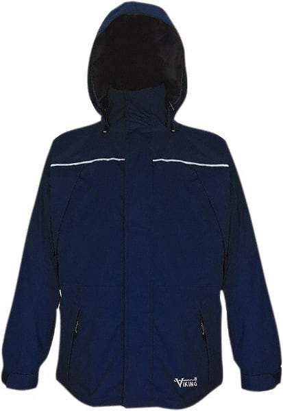 Viking - Size L, Navy, Waterproof, Wind Resistant Jacket - 43" Chest, 5 Pockets, Detachable, Packable Hood, Hook & Loop Wrist - Exact Tool & Supply